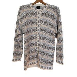 VINTAGE Alpaca Cardigan Made in Peru Geometric Size L